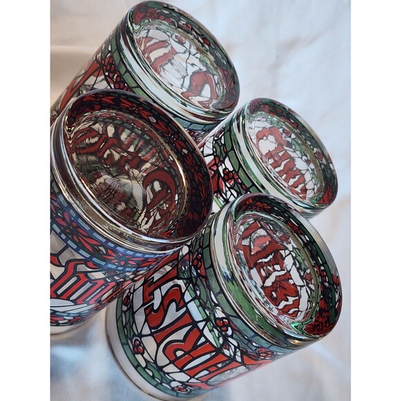 1970s Cera Houze Merry Christmas Seasons Greetings Gold Trimmed Set Of 4 Glasses - Picture 5 of 16